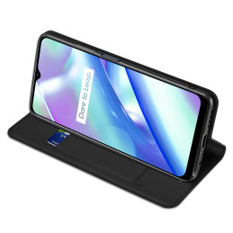 Dux Ducis Skin Pro dėklas, skirtas Realme C33 dangteliui su atlenktu kortelių piniginės stovu juodas