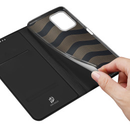 Dux Ducis Skin Pro dėklas, skirtas Realme C33 dangteliui su atlenktu kortelių piniginės stovu juodas