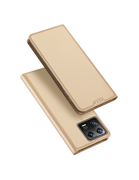 Dux Ducis Skin Pro dėklas Xiaomi 13 dangtelis su atvartu kortelės piniginės stovas auksinis