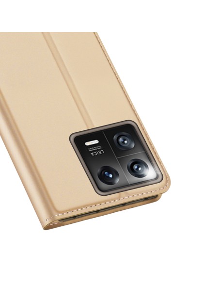 Dux Ducis Skin Pro dėklas Xiaomi 13 dangtelis su atvartu kortelės piniginės stovas auksinis