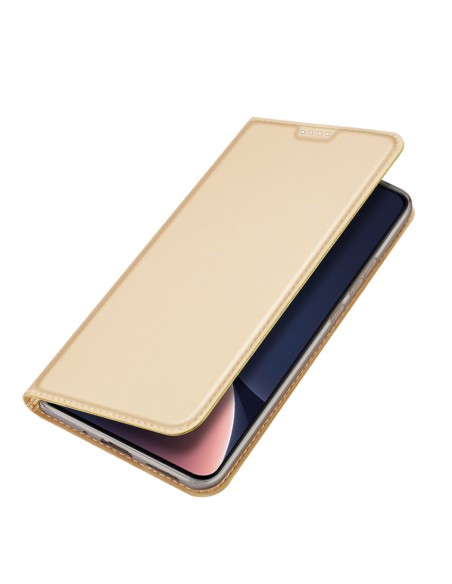 Dux Ducis Skin Pro dėklas Xiaomi 13 dangtelis su atvartu kortelės piniginės stovas auksinis