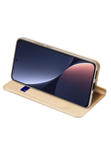 Dux Ducis Skin Pro dėklas Xiaomi 13 dangtelis su atvartu kortelės piniginės stovas auksinis