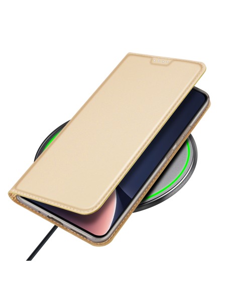 Dux Ducis Skin Pro dėklas Xiaomi 13 dangtelis su atvartu kortelės piniginės stovas auksinis