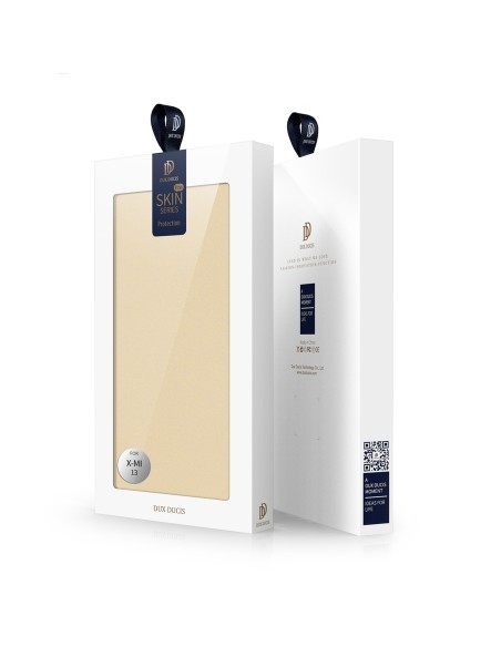 Dux Ducis Skin Pro dėklas Xiaomi 13 dangtelis su atvartu kortelės piniginės stovas auksinis