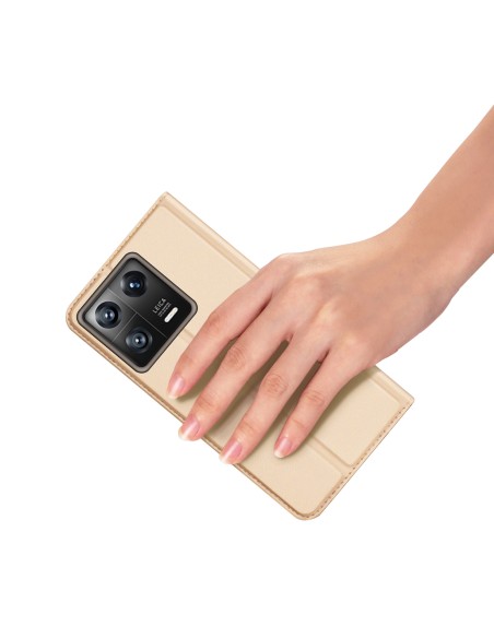 Dux Ducis Skin Pro dėklas Xiaomi 13 dangtelis su atvartu kortelės piniginės stovas auksinis