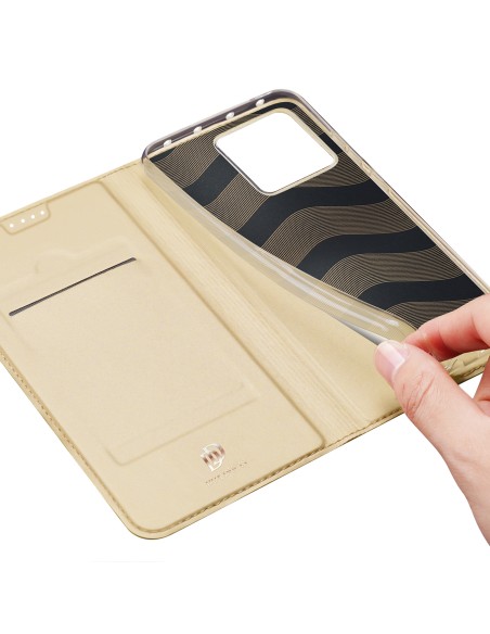 Dux Ducis Skin Pro dėklas Xiaomi 13 dangtelis su atvartu kortelės piniginės stovas auksinis