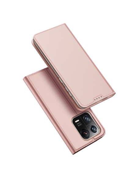 „Dux Ducis Skin Pro“ dėklas „Xiaomi 13 Pro“ su apverčiamu kortelių piniginės stovu, rožinė