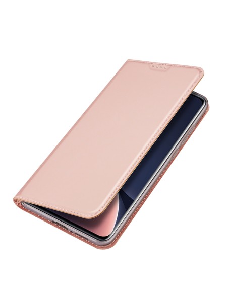 „Dux Ducis Skin Pro“ dėklas „Xiaomi 13 Pro“ su apverčiamu kortelių piniginės stovu, rožinė