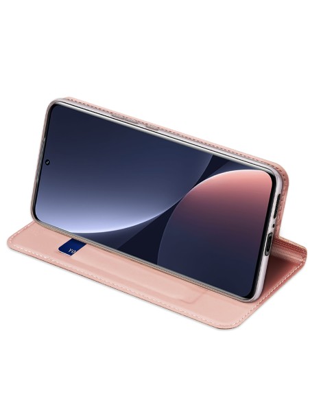 „Dux Ducis Skin Pro“ dėklas „Xiaomi 13 Pro“ su apverčiamu kortelių piniginės stovu, rožinė