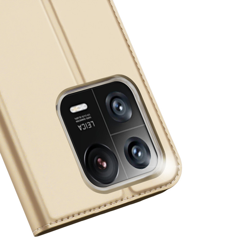 Dux Ducis Skin Pro dėklas Xiaomi 13 Pro dangtelis su atvartu kortelės piniginės stovas auksinis