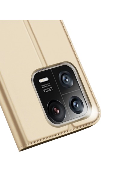 Dux Ducis Skin Pro dėklas Xiaomi 13 Pro dangtelis su atvartu kortelės piniginės stovas auksinis Dux Ducis Skin Pro dėklas Xiaomi 13 Pro dangtelis su atvartu kortelės piniginės stovas auksinis