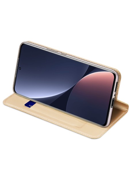 Dux Ducis Skin Pro dėklas Xiaomi 13 Pro dangtelis su atvartu kortelės piniginės stovas auksinis Dux Ducis Skin Pro dėklas Xiaomi 13 Pro dangtelis su atvartu kortelės piniginės stovas auksinis