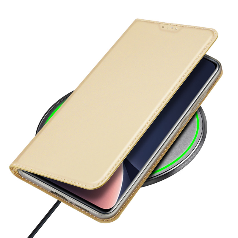 Dux Ducis Skin Pro dėklas Xiaomi 13 Pro dangtelis su atvartu kortelės piniginės stovas auksinis