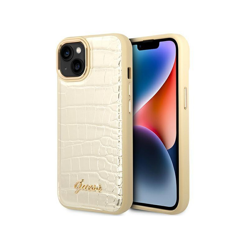Guess Croco Collection dėklas iPhone 14 Plus - auksinis Guess Croco Collection dėklas iPhone 14 Plus - auksinis