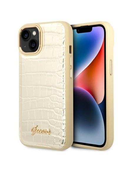 Guess Croco Collection dėklas iPhone 14 Plus - auksinis Guess Croco Collection dėklas iPhone 14 Plus - auksinis
