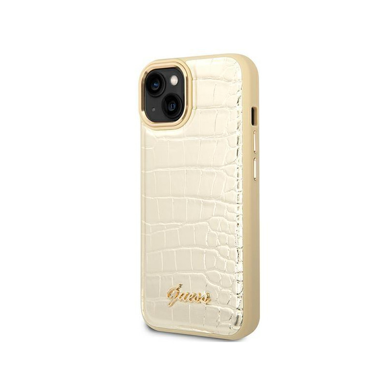 Guess Croco Collection dėklas iPhone 14 Plus - auksinis