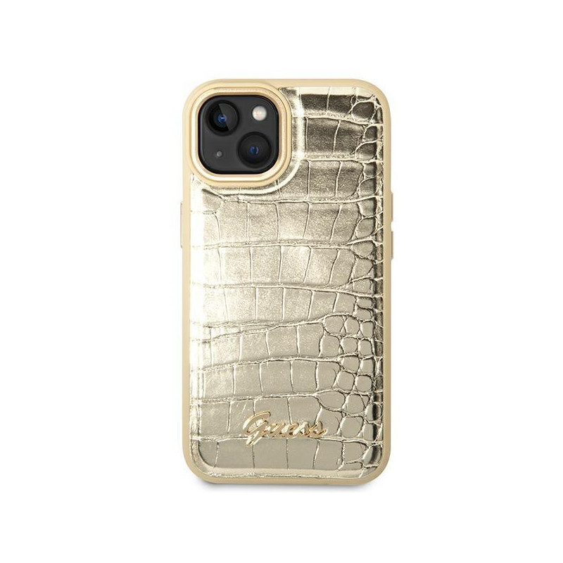 Guess Croco Collection dėklas iPhone 14 Plus - auksinis