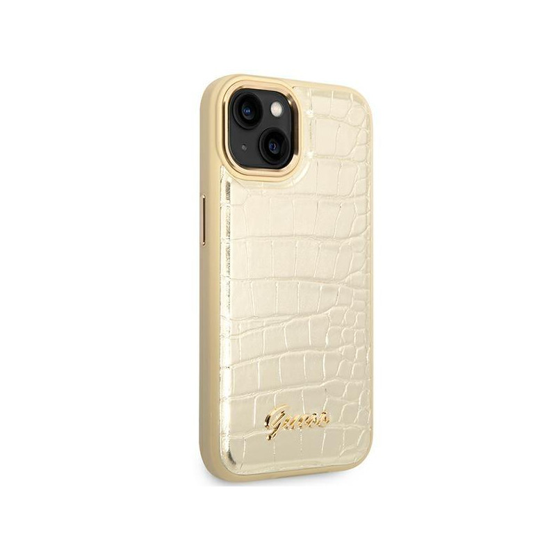 Guess Croco Collection dėklas iPhone 14 Plus - auksinis