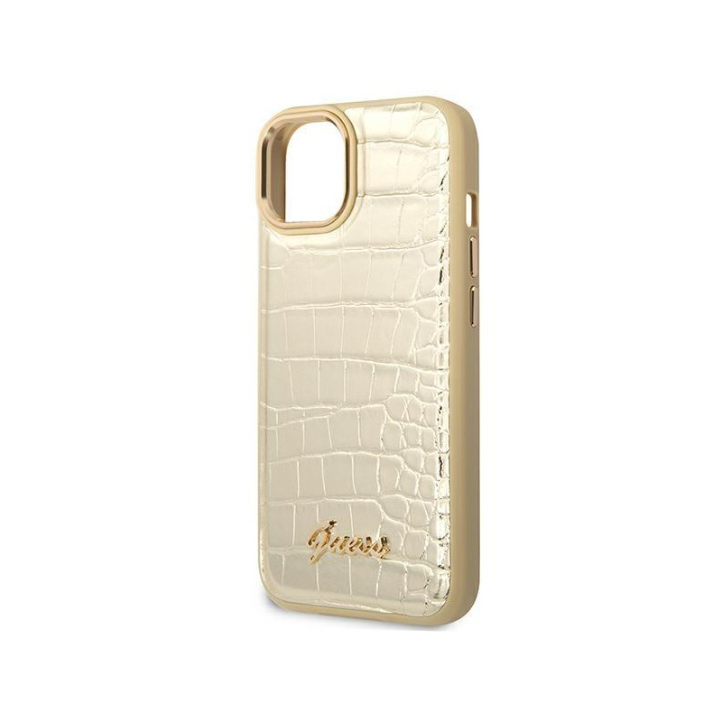 Guess Croco Collection dėklas iPhone 14 Plus - auksinis