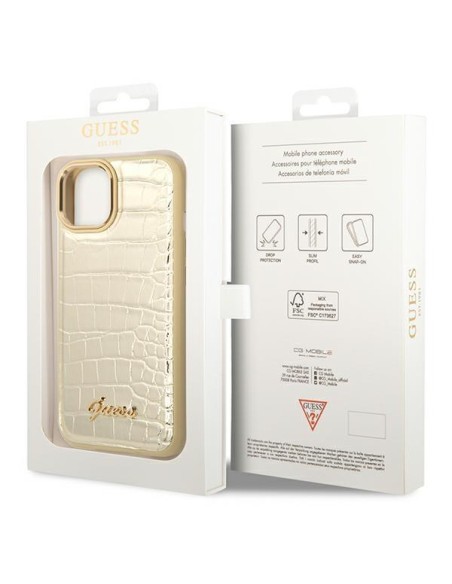 Guess Croco Collection dėklas iPhone 14 Plus - auksinis Guess Croco Collection dėklas iPhone 14 Plus - auksinis