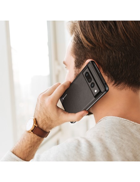 Dux Ducis Fino dėklas, skirtas Google Pixel 7 Pro, dangtelis su silikoniniu rėmeliu, juodas