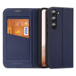 Dux Ducis Skin X2 dėklas, skirtas Samsung Galaxy S23+ dangteliu su atvartu, mėlynos spalvos piniginės stovu