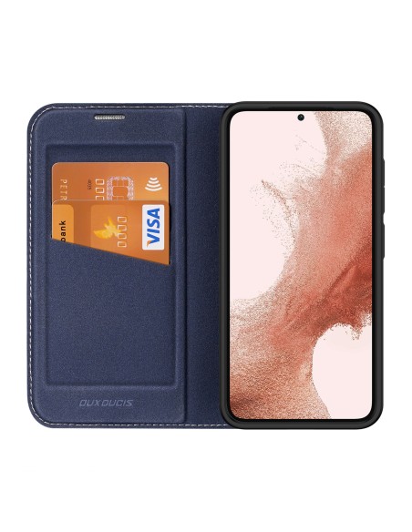Dux Ducis Skin X2 dėklas, skirtas Samsung Galaxy S23+ dangteliu su atvartu, mėlynos spalvos piniginės stovu Dux Ducis Skin X2 dėklas, skirtas Samsung Galaxy S23+ dangteliu su atvartu, mėlynos spalvos piniginės stovu
