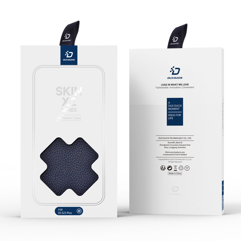Dux Ducis Skin X2 dėklas, skirtas Samsung Galaxy S23+ dangteliu su atvartu, mėlynos spalvos piniginės stovu