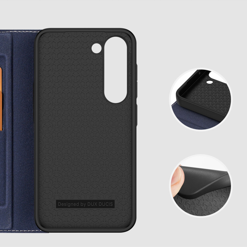 Dux Ducis Skin X2 dėklas, skirtas Samsung Galaxy S23+ dangteliu su atvartu, mėlynos spalvos piniginės stovu