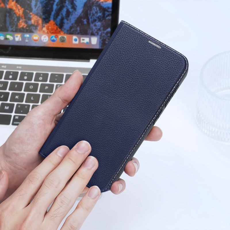 Dux Ducis Skin X2 dėklas, skirtas Samsung Galaxy S23+ dangteliu su atvartu, mėlynos spalvos piniginės stovu