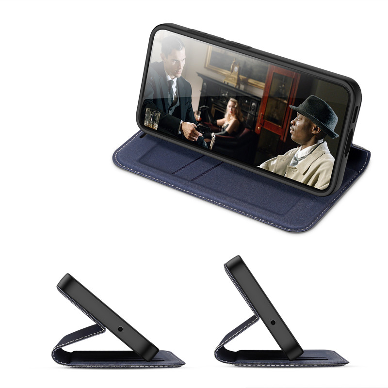 Dux Ducis Skin X2 dėklas, skirtas Samsung Galaxy S23+ dangteliu su atvartu, mėlynos spalvos piniginės stovu