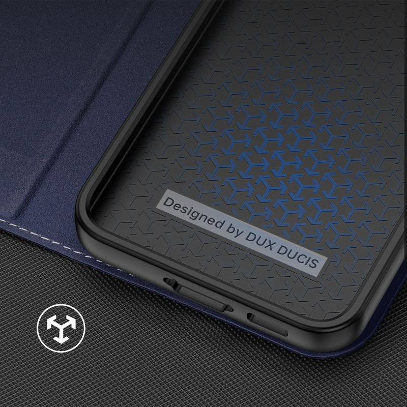 Dux Ducis Skin X2 dėklas, skirtas Samsung Galaxy S23+ dangteliu su atvartu, mėlynos spalvos piniginės stovu