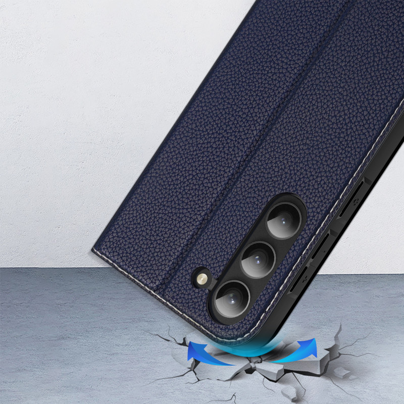 Dux Ducis Skin X2 dėklas, skirtas Samsung Galaxy S23+ dangteliu su atvartu, mėlynos spalvos piniginės stovu