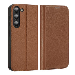 Dux Ducis Skin X2 dėklas, skirtas Samsung Galaxy S23+ dangtelis su atvartu piniginės stovas rudas