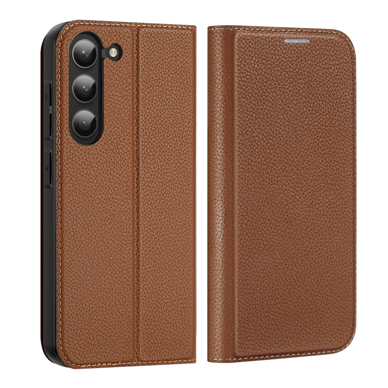 Dux Ducis Skin X2 dėklas, skirtas Samsung Galaxy S23+ dangtelis su atvartu piniginės stovas rudas