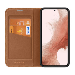 Dux Ducis Skin X2 dėklas, skirtas Samsung Galaxy S23+ dangtelis su atvartu piniginės stovas rudas