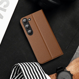 Dux Ducis Skin X2 dėklas, skirtas Samsung Galaxy S23+ dangtelis su atvartu piniginės stovas rudas