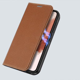 Dux Ducis Skin X2 dėklas, skirtas Samsung Galaxy S23+ dangtelis su atvartu piniginės stovas rudas