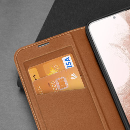 Dux Ducis Skin X2 dėklas, skirtas Samsung Galaxy S23+ dangtelis su atvartu piniginės stovas rudas
