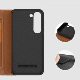 Dux Ducis Skin X2 dėklas, skirtas Samsung Galaxy S23+ dangtelis su atvartu piniginės stovas rudas