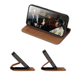 Dux Ducis Skin X2 dėklas, skirtas Samsung Galaxy S23+ dangtelis su atvartu piniginės stovas rudas