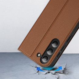 Dux Ducis Skin X2 dėklas, skirtas Samsung Galaxy S23+ dangtelis su atvartu piniginės stovas rudas