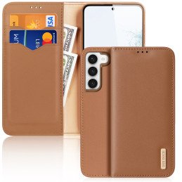 Dux Ducis Hivo dėklas, skirtas Samsung Galaxy S23 dangtelis su atvartu piniginės stovu RFID blokuoja rudas
