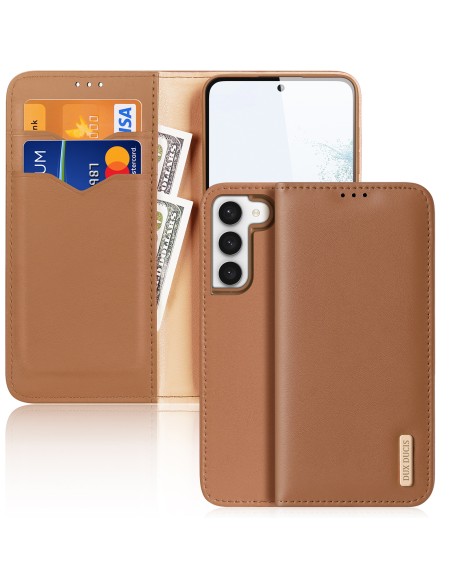 Dux Ducis Hivo dėklas, skirtas Samsung Galaxy S23 dangtelis su atvartu piniginės stovu RFID blokuoja rudas Dux Ducis Hivo dėklas, skirtas Samsung Galaxy S23 dangtelis su atvartu piniginės stovu RFID blokuoja rudas