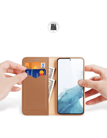 Dux Ducis Hivo dėklas, skirtas Samsung Galaxy S23 dangtelis su atvartu piniginės stovu RFID blokuoja rudas Dux Ducis Hivo dėklas, skirtas Samsung Galaxy S23 dangtelis su atvartu piniginės stovu RFID blokuoja rudas