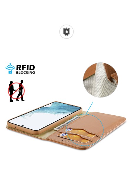Dux Ducis Hivo dėklas, skirtas Samsung Galaxy S23 dangtelis su atvartu piniginės stovu RFID blokuoja rudas Dux Ducis Hivo dėklas, skirtas Samsung Galaxy S23 dangtelis su atvartu piniginės stovu RFID blokuoja rudas