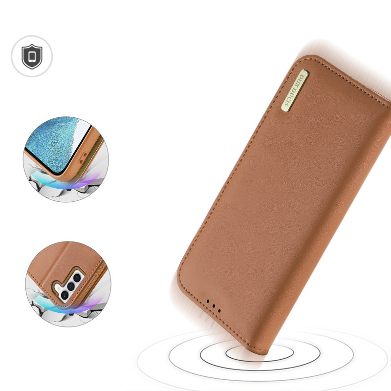 Dux Ducis Hivo dėklas, skirtas Samsung Galaxy S23 dangtelis su atvartu piniginės stovu RFID blokuoja rudas