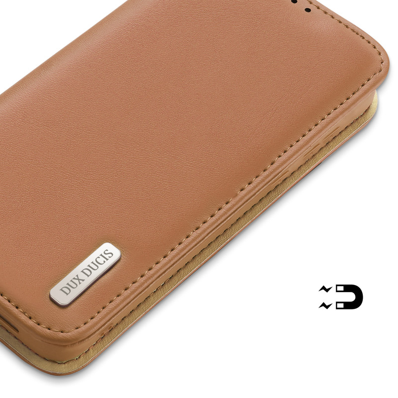 Dux Ducis Hivo dėklas, skirtas Samsung Galaxy S23 dangtelis su atvartu piniginės stovu RFID blokuoja rudas
