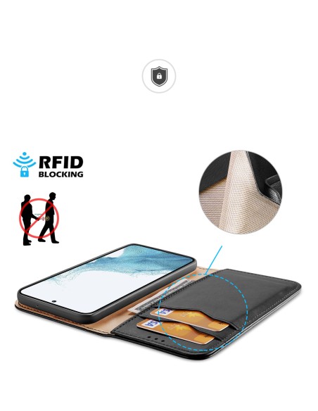 Dux Ducis Hivo dėklas, skirtas Samsung Galaxy S23+ dangtelis su atvartu piniginės stovu RFID blokuojantis juodas Dux Ducis Hivo dėklas, skirtas Samsung Galaxy S23+ dangtelis su atvartu piniginės stovu RFID blokuojantis juodas