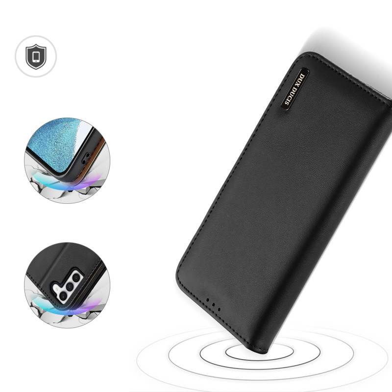 Dux Ducis Hivo dėklas, skirtas Samsung Galaxy S23+ dangtelis su atvartu piniginės stovu RFID blokuojantis juodas